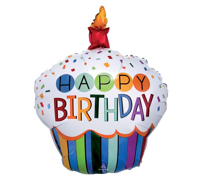 36" Happy Birthday Cupcake Shape (with helium)