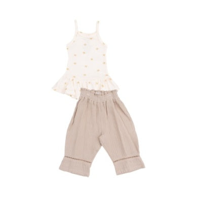 Simple Suns/oxford Rib Peplum Tank And Smocked Waist Pants