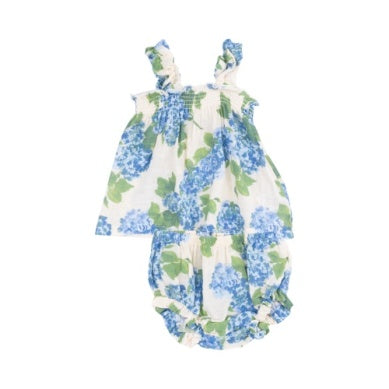Watercolor Hydrangeas Ruffly Strap Top And Bloomer Set