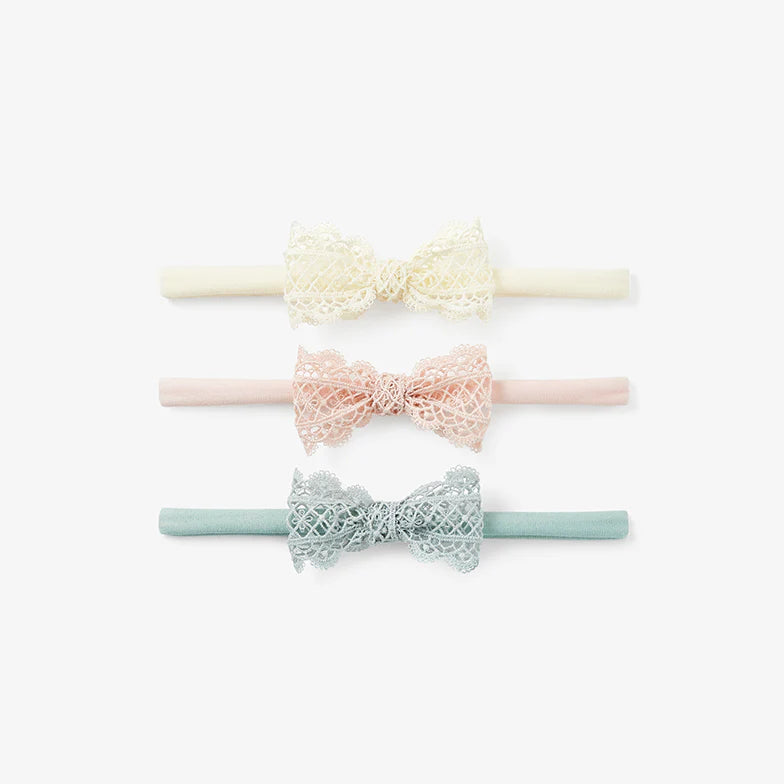 LACEY BOW NYLON BABY HEADBAND 3PK