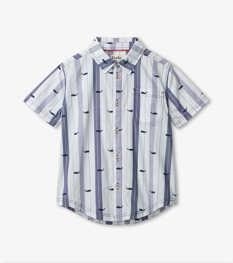 Nautical Whales Short Sleeve Button Down Shirt - Tadpole