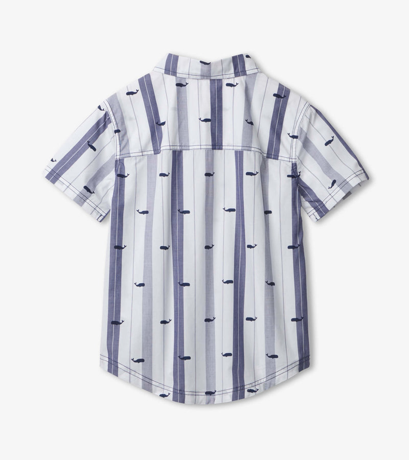 Nautical Whales Short Sleeve Button Down Shirt - Tadpole