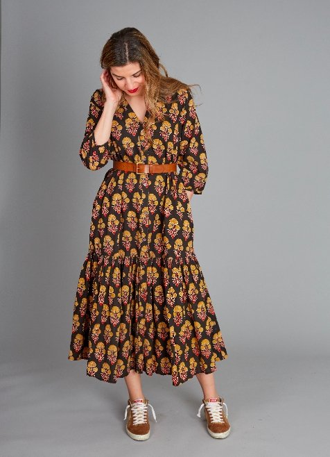 Pink Chicken Fione Dress - Black Medallion Floral - Tadpole